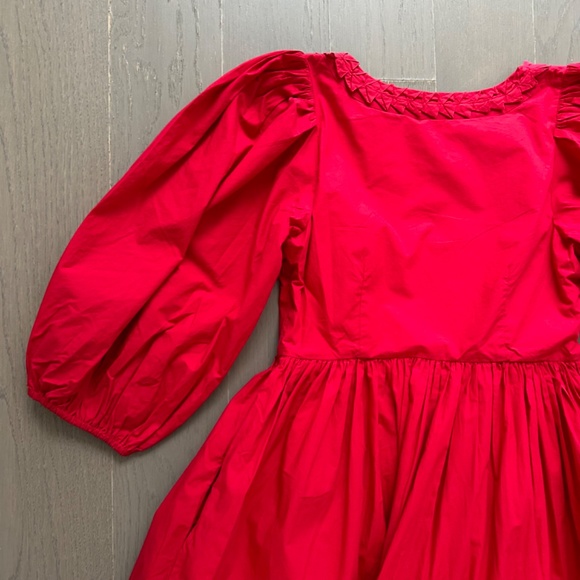 NWT Rhode Daya smocked red POPPY poplin cotton mini dress poppy puff sleeve 4 - Picture 5 of 6